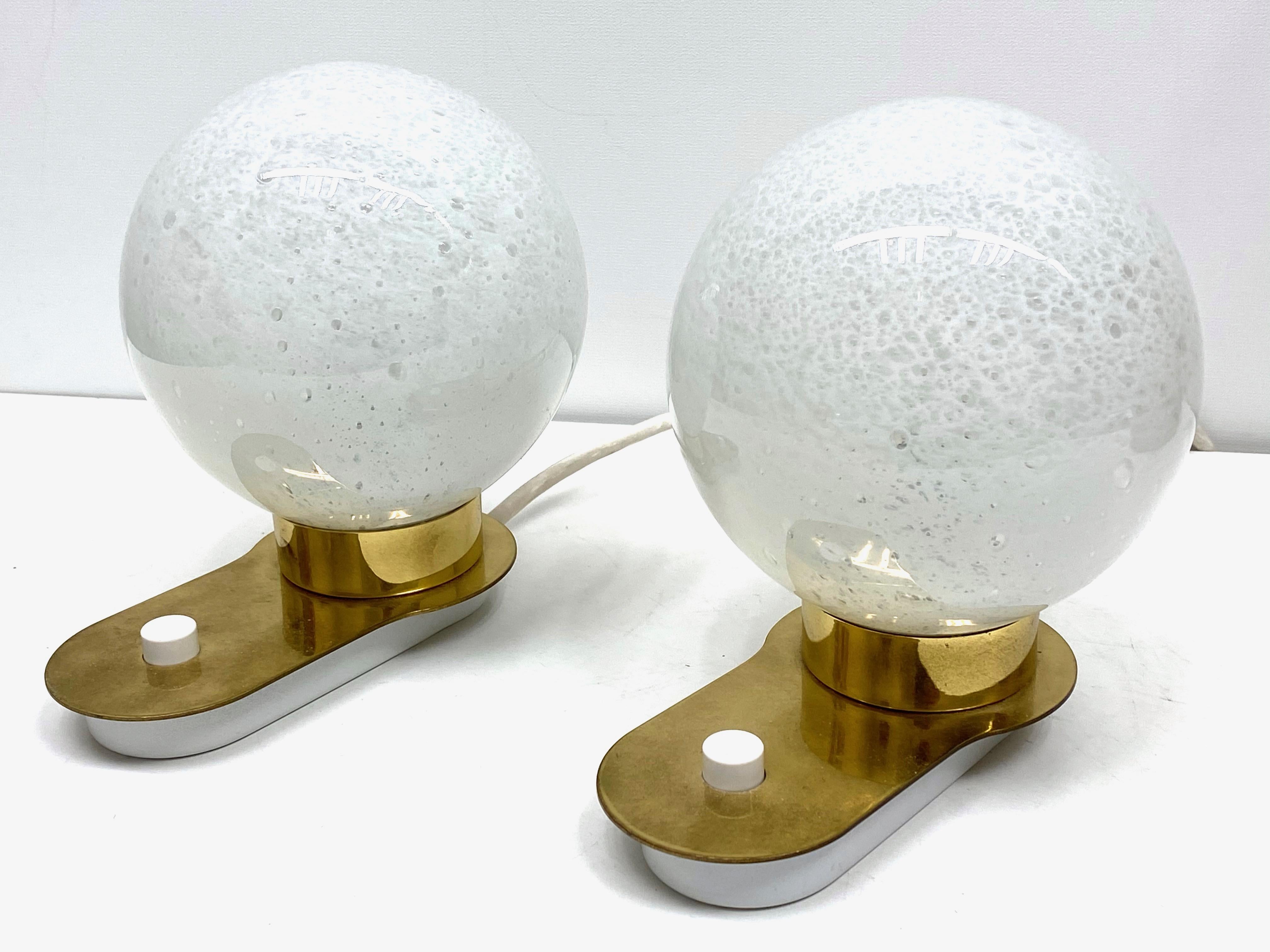 Modern Pair of Doria Leuchten Murano Glass Ball Side or Table Lamps, 1970s, German