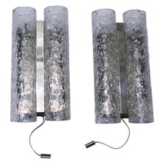 Vintage Pair of Doria Tube Wall Sconces in Chrome and Glass 1960s Germany