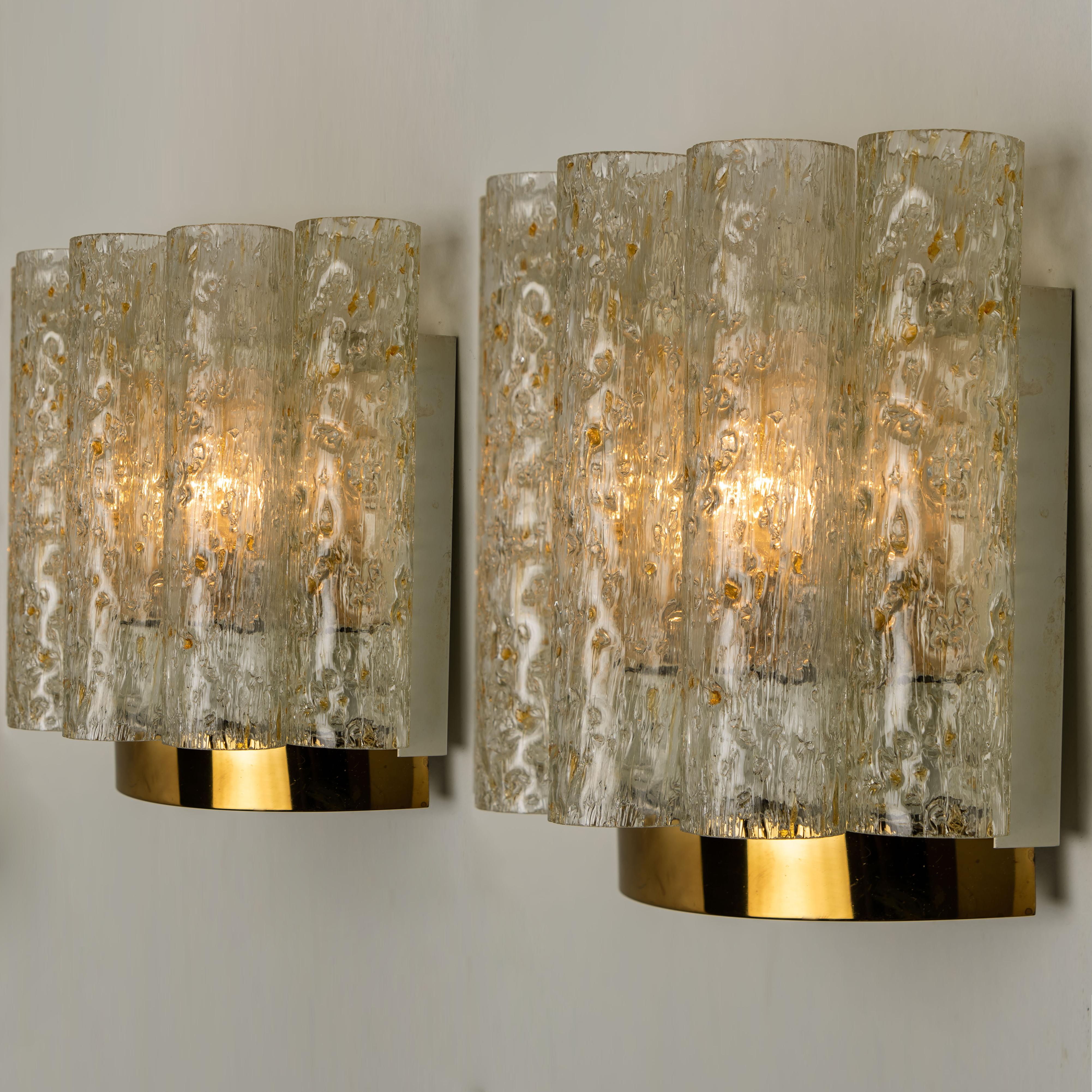 Mid-Century Modern Pair of Doria Wall Lamps in Brass and Glass, 1960s For Sale