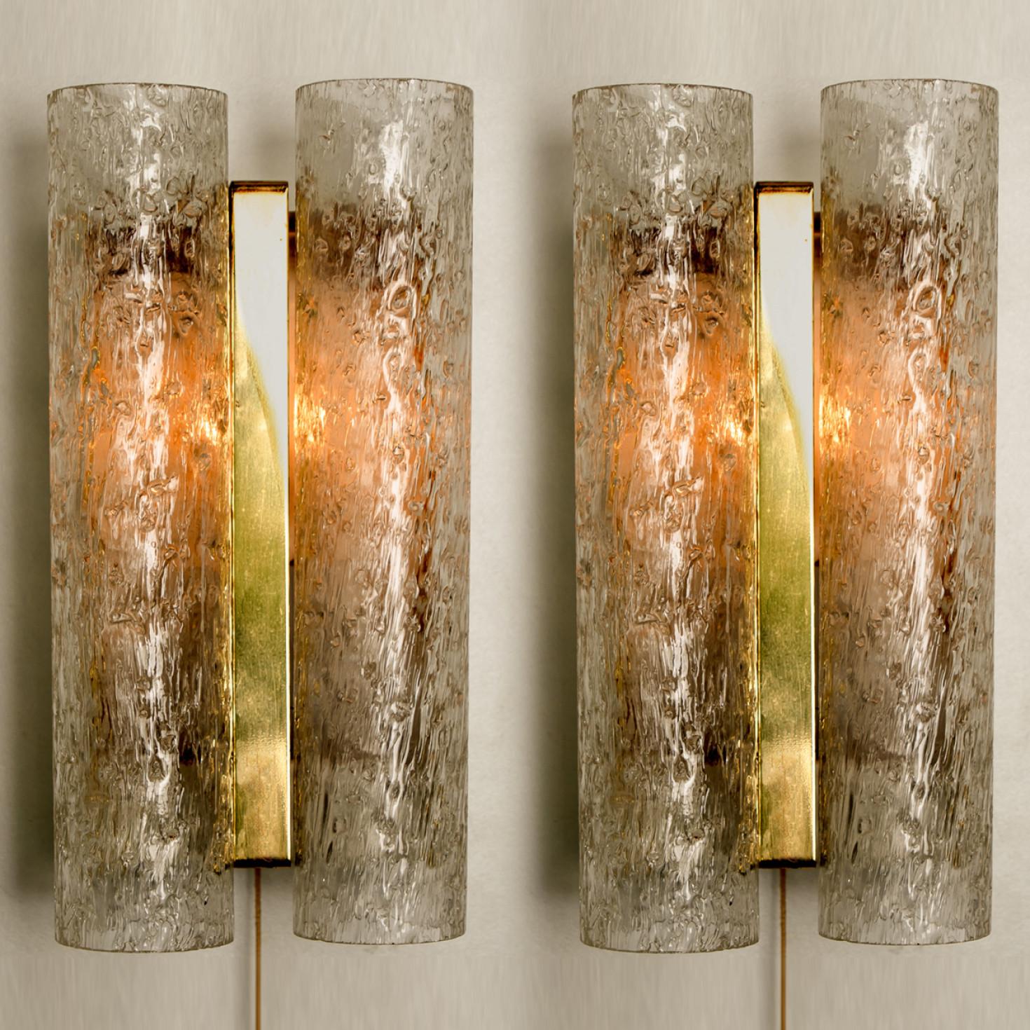 German Pair of Doria Wall Lamps in Brass and Glass, 1960s