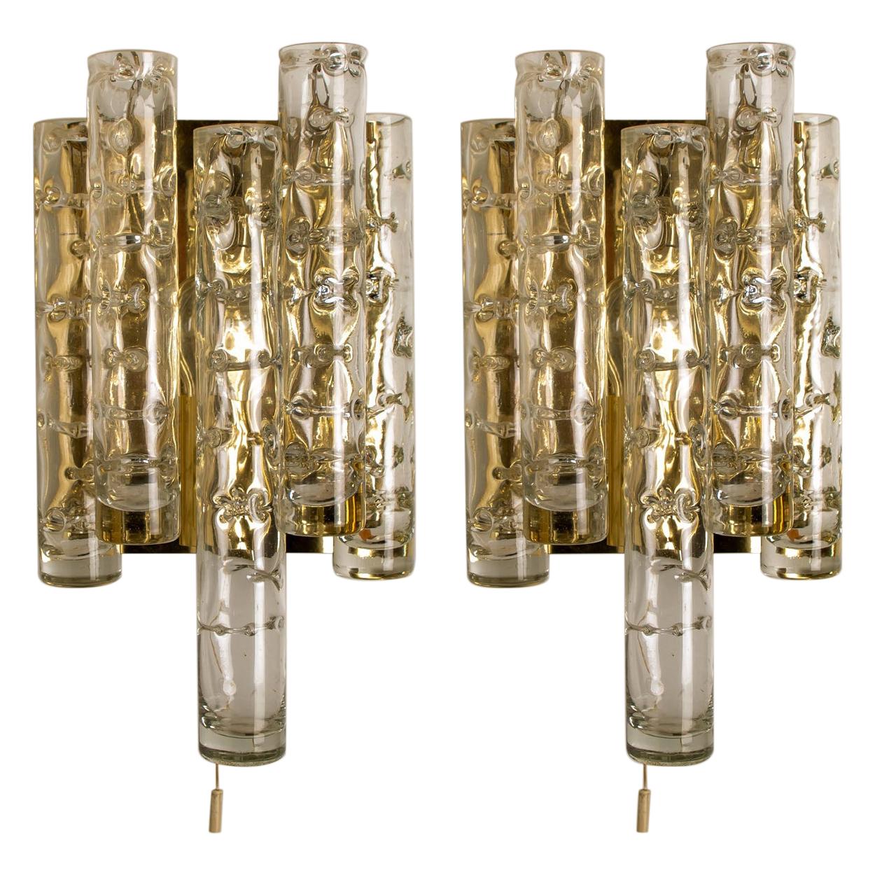 Pair of Doria Wall Lamps in Brass and Glass, 1960s For Sale