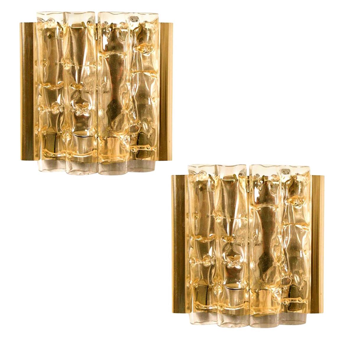 Pair of Doria Wall Lamps in Brass and Glass, 1960s