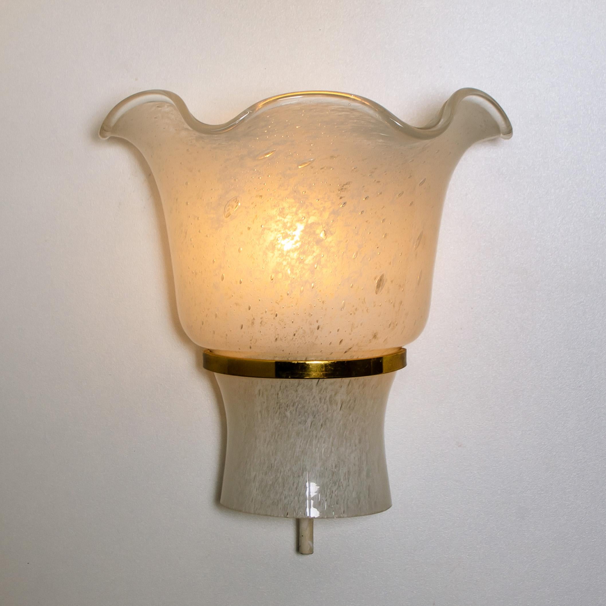 Pair of Doria Wall Sconces, Brass and Textured Glass, 1960s 4