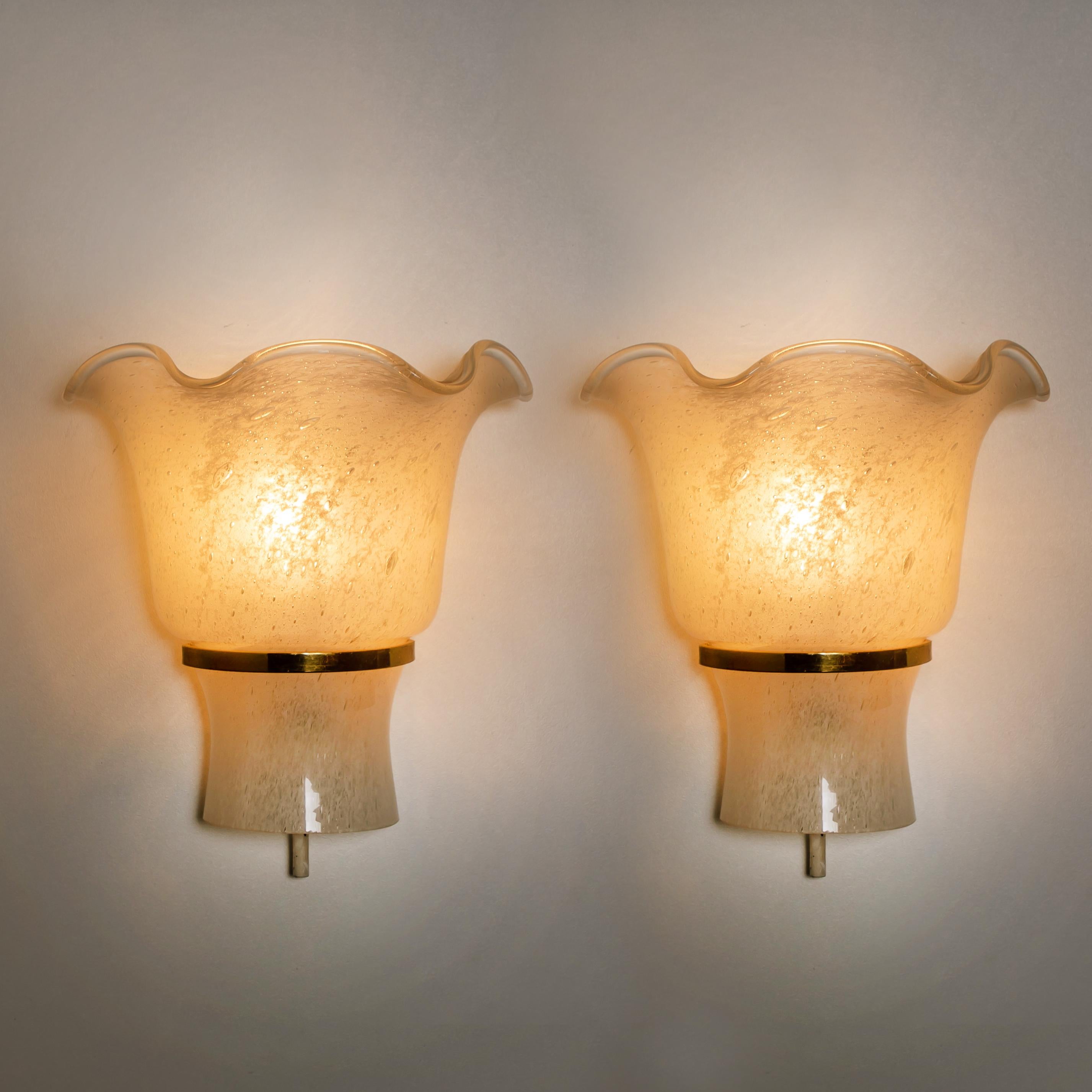 Pair of Doria Wall Sconces, Brass and Textured Glass, 1960s 1