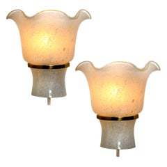 Pair of Doria Wall Sconces, Brass and Textured Glass, 1960s