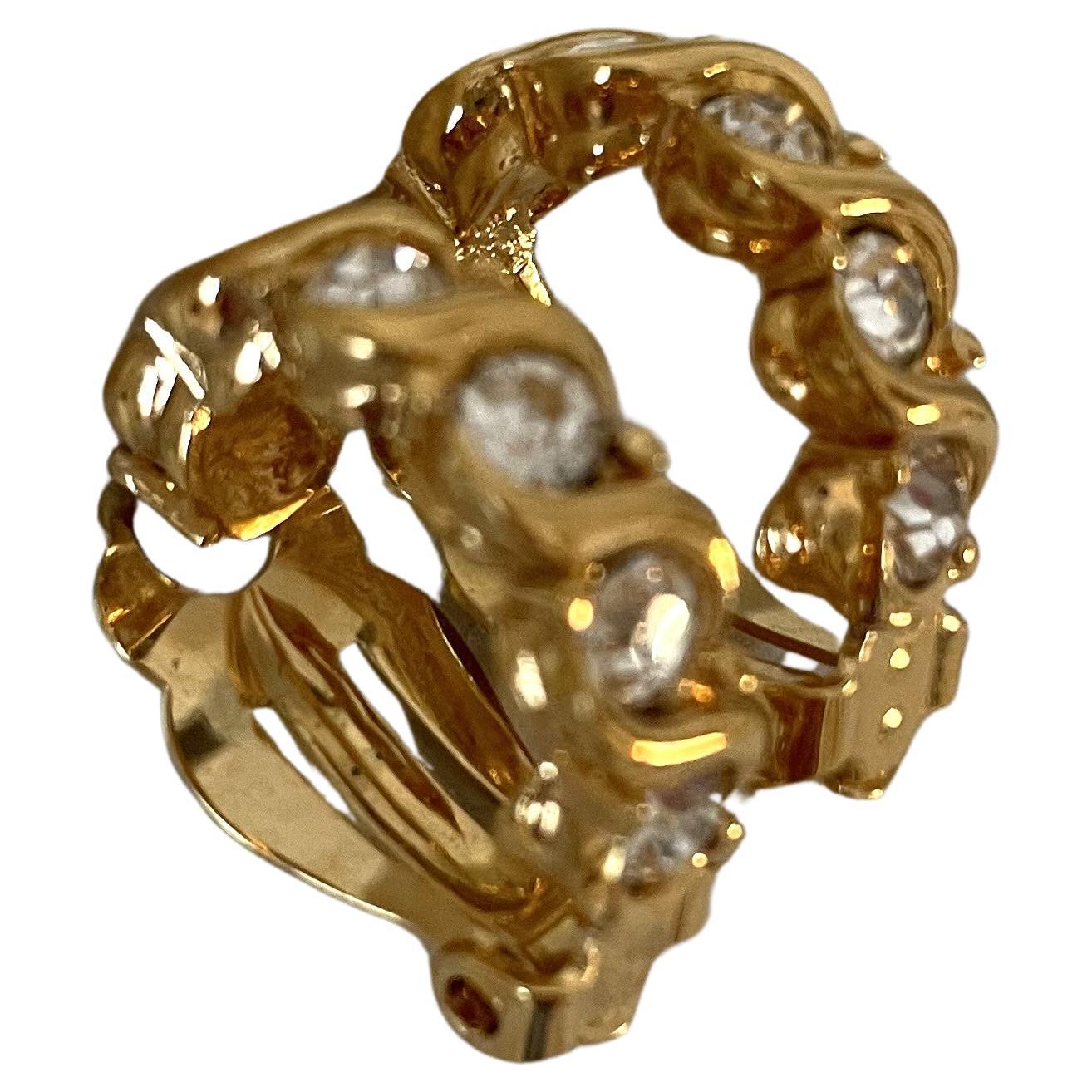Paar D'Orlan 90er Halbmond Goldton  Metall Clip auf Ohrringe Kristalle im Angebot