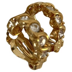 Pair of D'Orlan 90s Half Moon Gold Tone  Metal Clip on Earrings Crystals