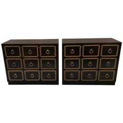 Pair of Dorothy Draper Espana Black Lacquered Chests
