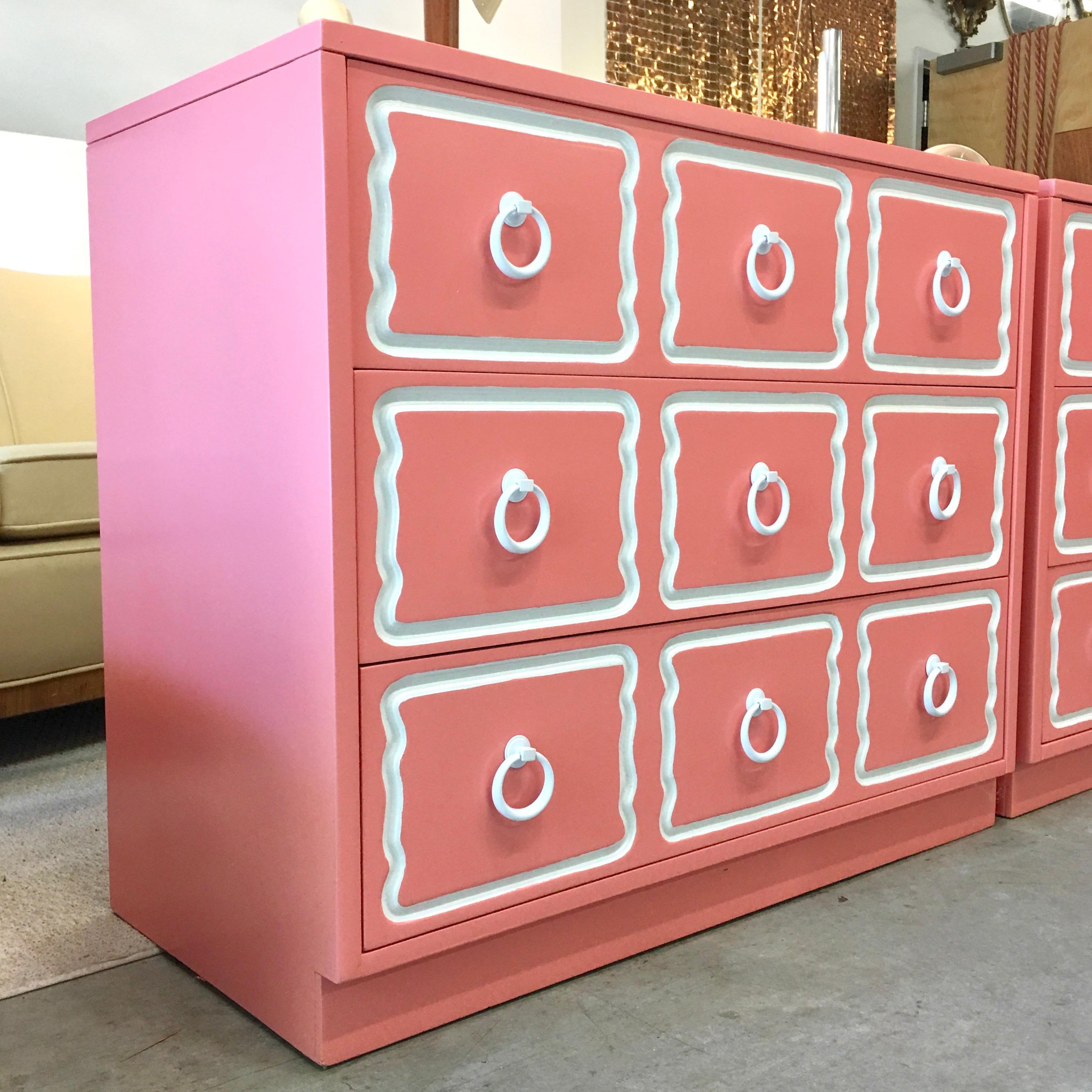 Painted Pair of Dorothy Draper Style Chests