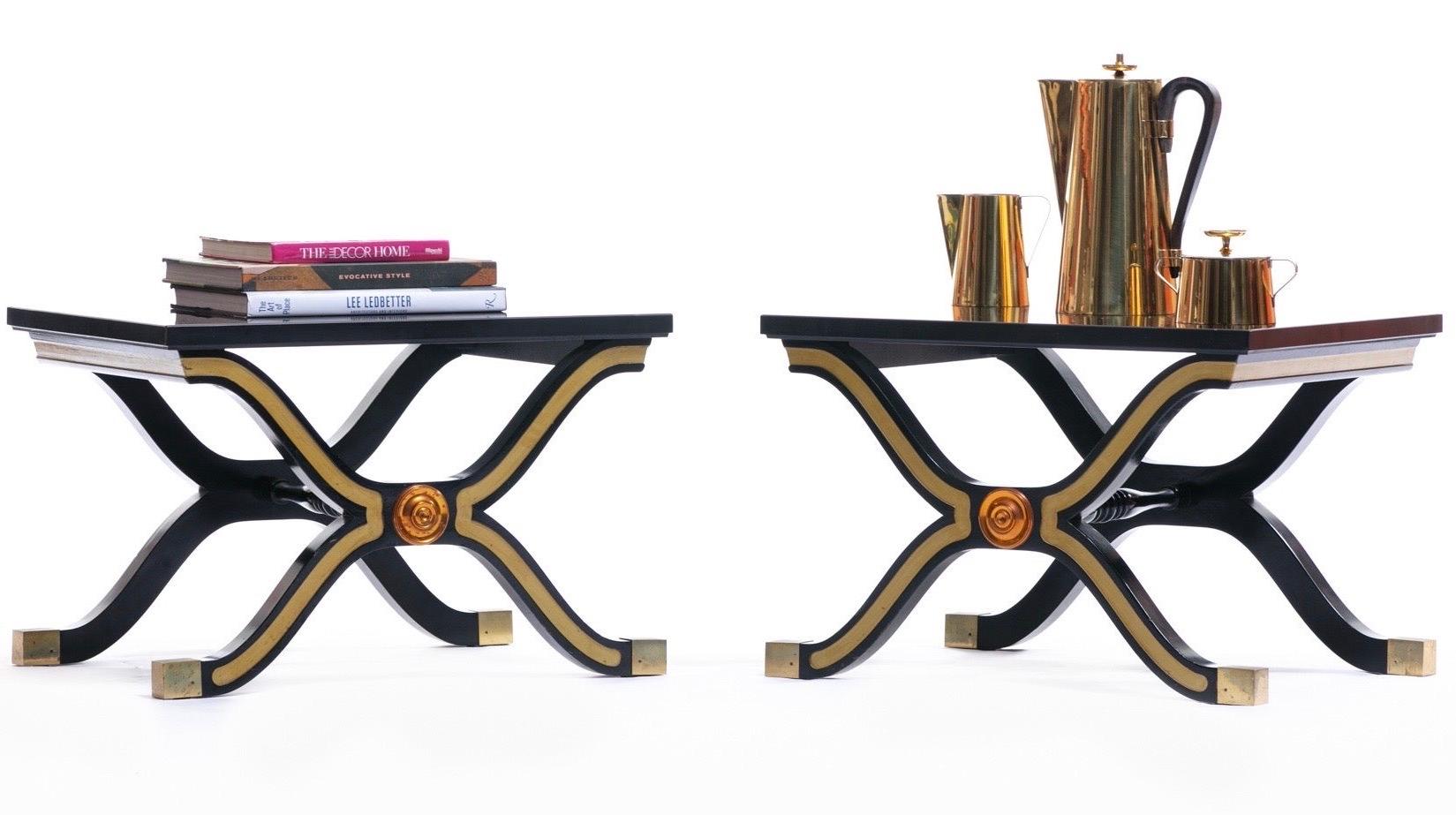 Pair of Dorothy Draper España Side Tables in Original Black and Gold Lacquer For Sale 3