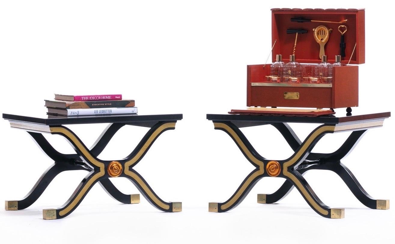 Pair of Dorothy Draper España Side Tables in Original Black and Gold Lacquer For Sale 4