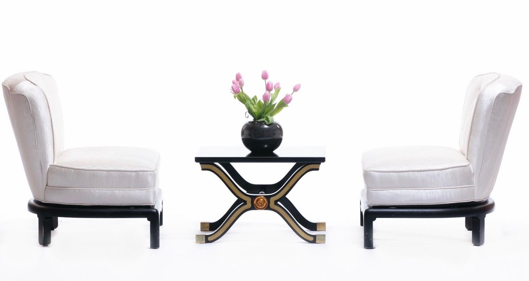 Pair of Dorothy Draper España Side Tables in Original Black and Gold Lacquer For Sale 5