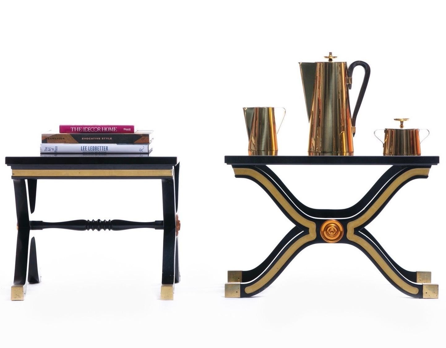 Pair of Dorothy Draper España Side Tables in Original Black and Gold Lacquer In Good Condition For Sale In Saint Louis, MO