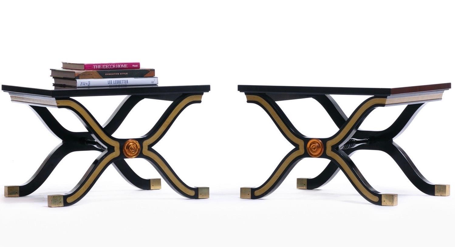Pair of Dorothy Draper España Side Tables in Original Black and Gold Lacquer For Sale 2