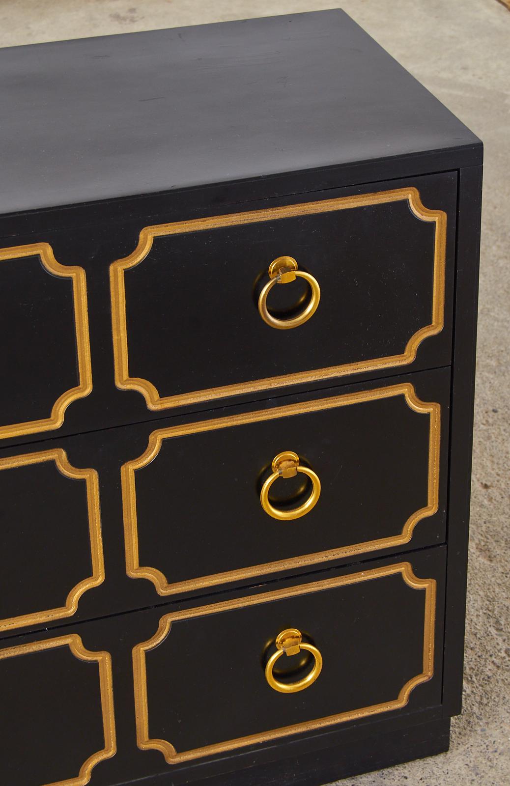 Brass Pair of Dorothy Draper Espana Style Chest of Drawers