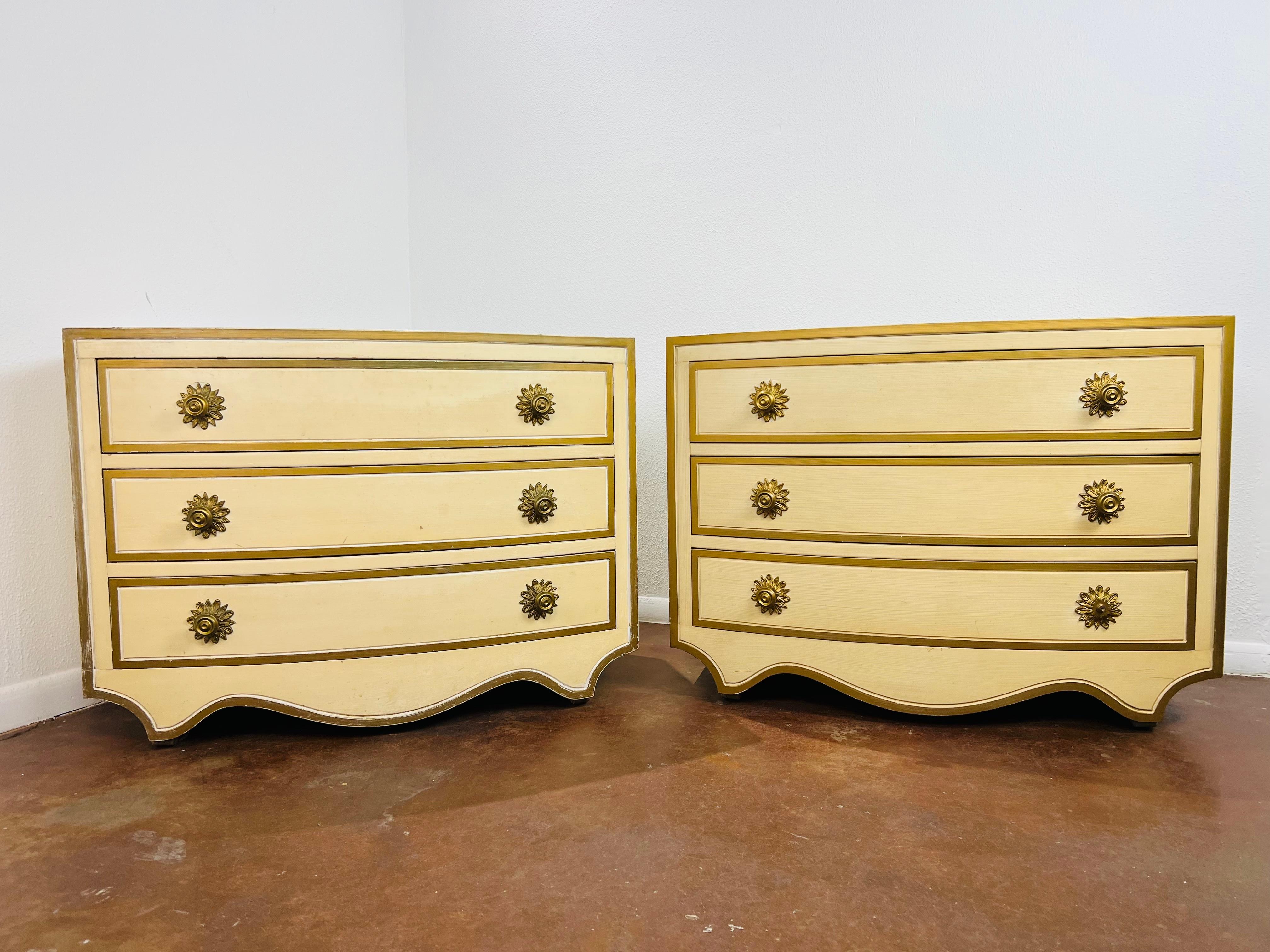Brass Pair of Dorothy Draper Hollywood Regency Chests