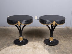 Pair of Dorothy Draper–Style Art Deco Ebonized Side Tables with Gilt Detailing