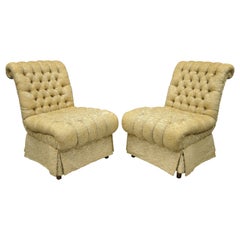 Used Pair of Dorothy Draper Style French Hollywood Regency Rolled Back Slipper Chairs