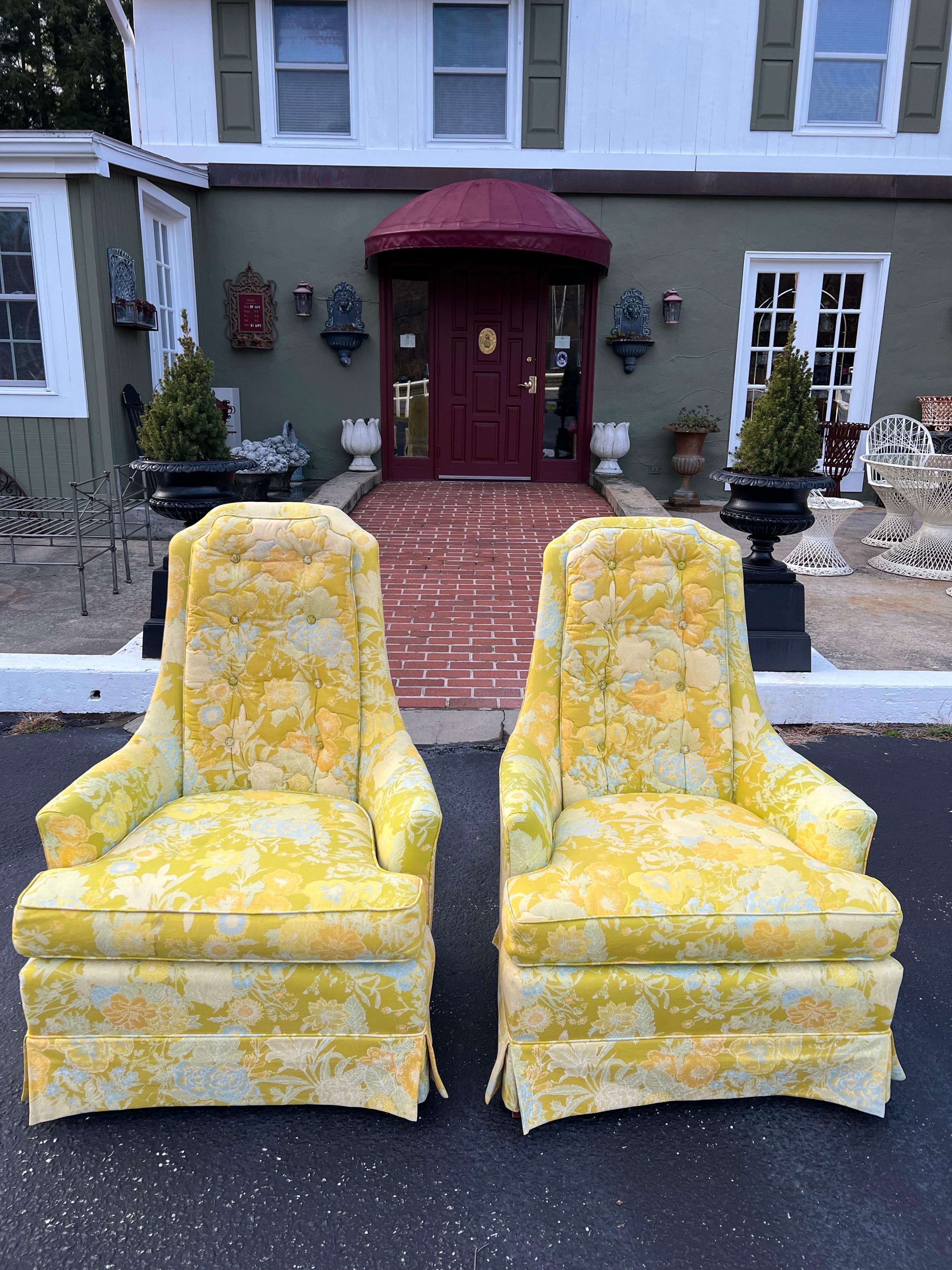 Mid-Century Modern Pair of Dorothy Draper Style High back Chairs  For Sale