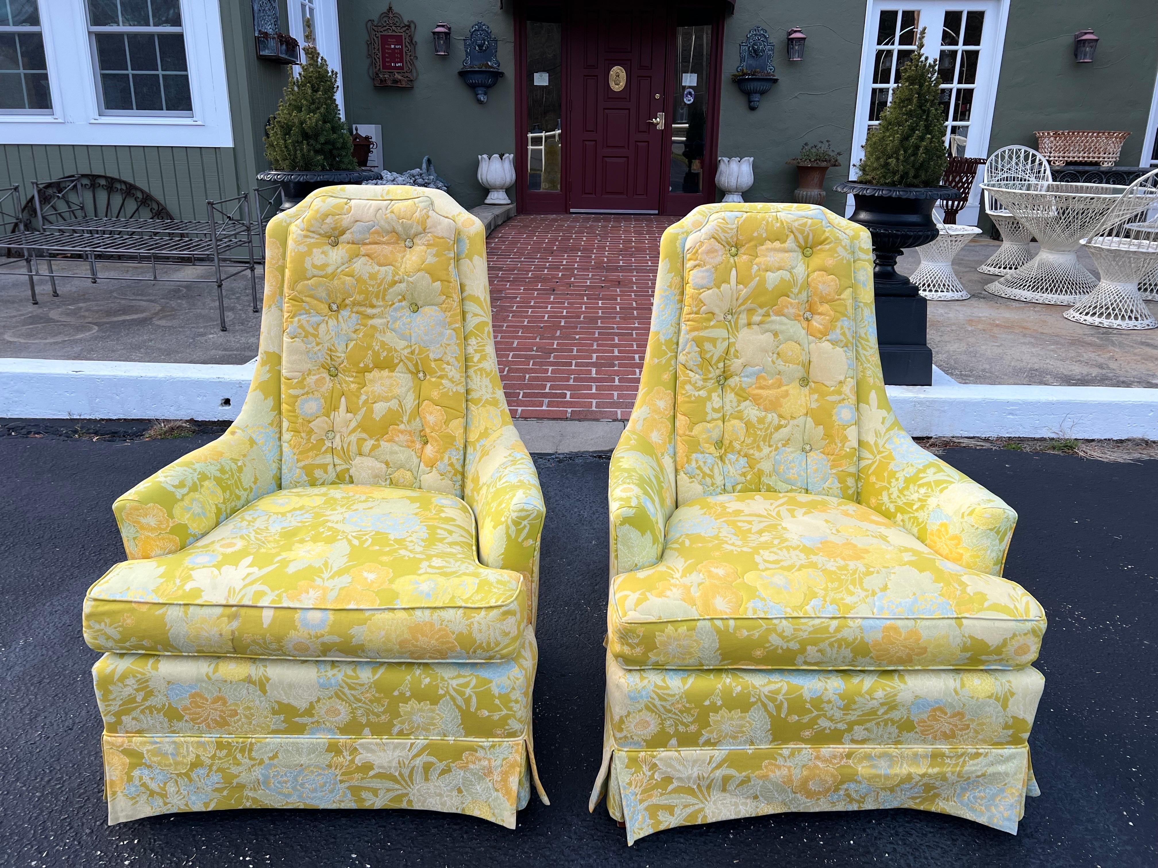 Pair of Dorothy Draper Style High back Chairs  In Good Condition For Sale In Redding, CT