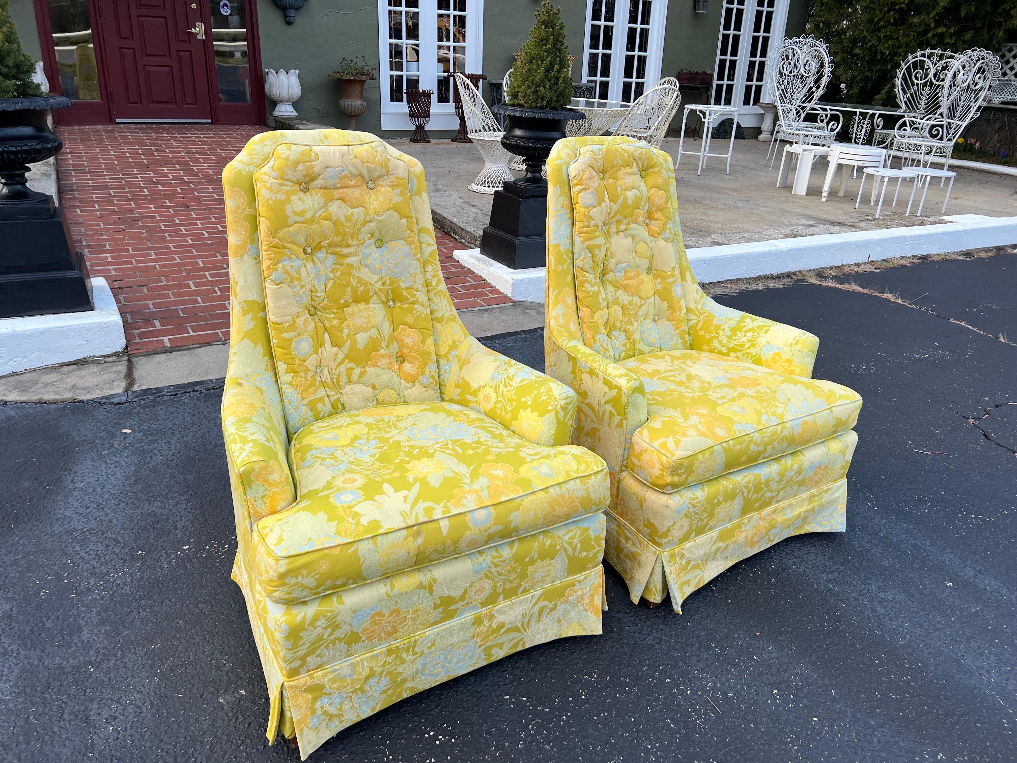 Mid-20th Century Pair of Dorothy Draper Style High back Chairs  For Sale