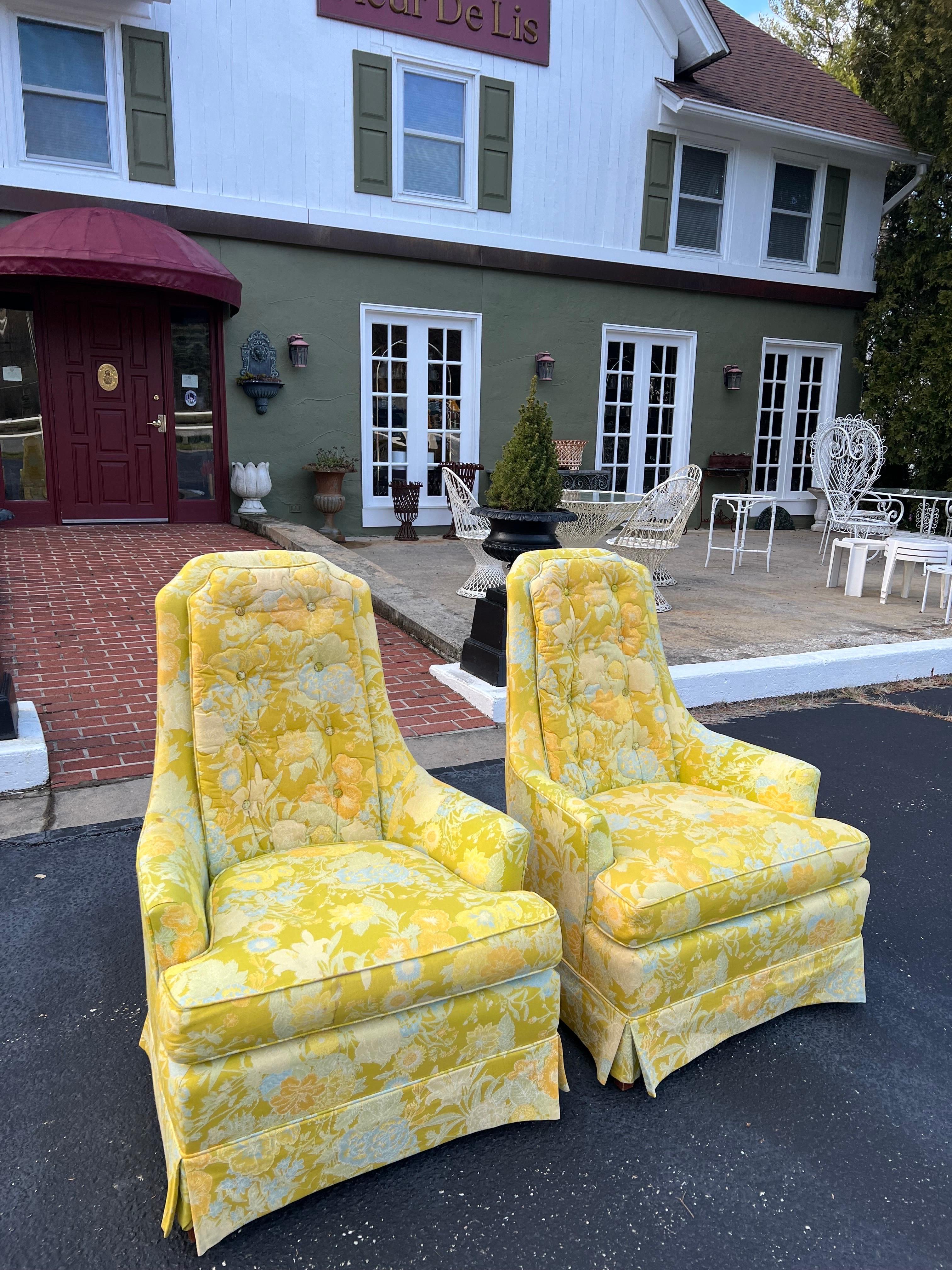 Wood Pair of Dorothy Draper Style High back Chairs  For Sale