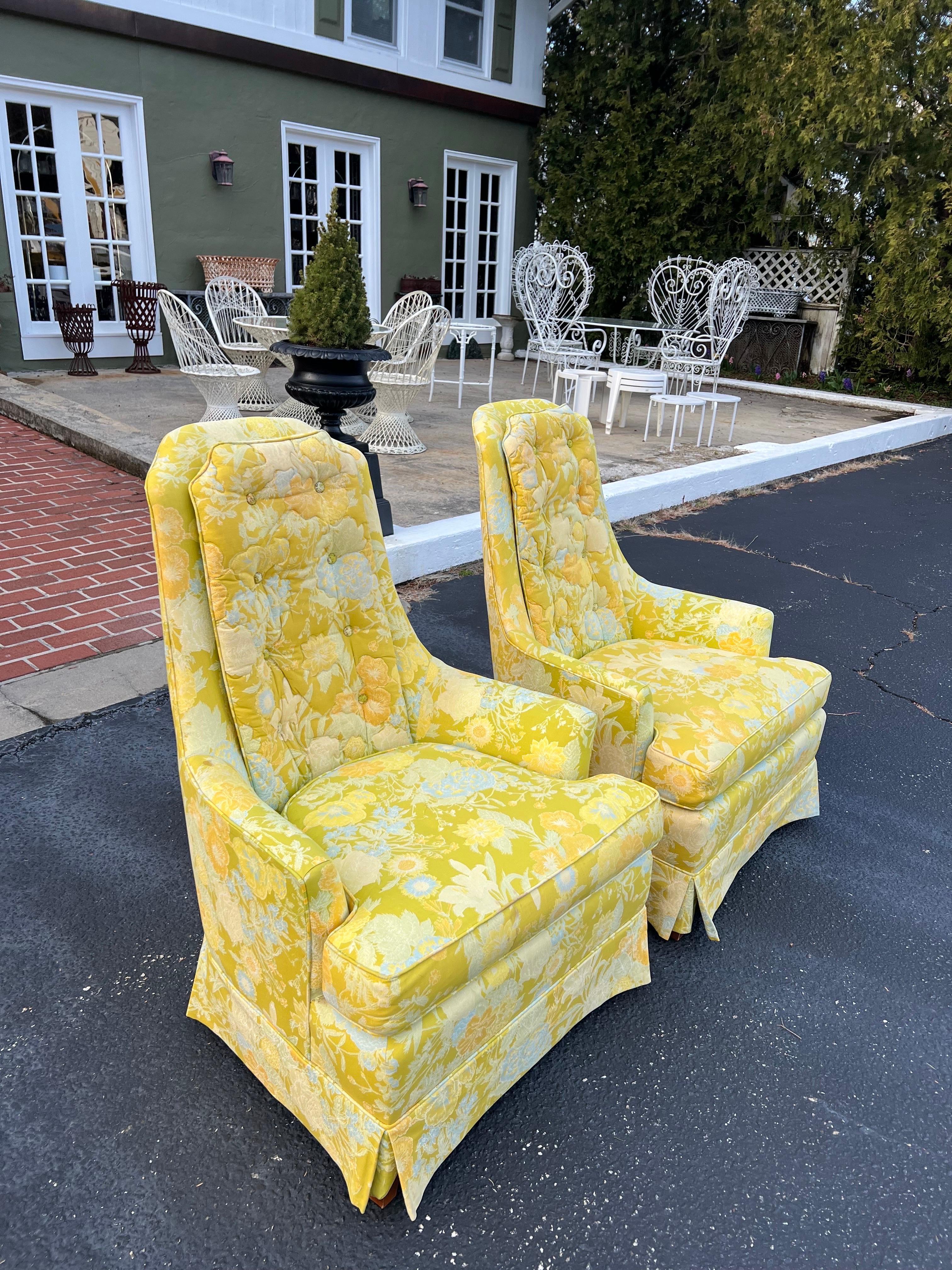 Pair of Dorothy Draper Style High back Chairs  For Sale 1
