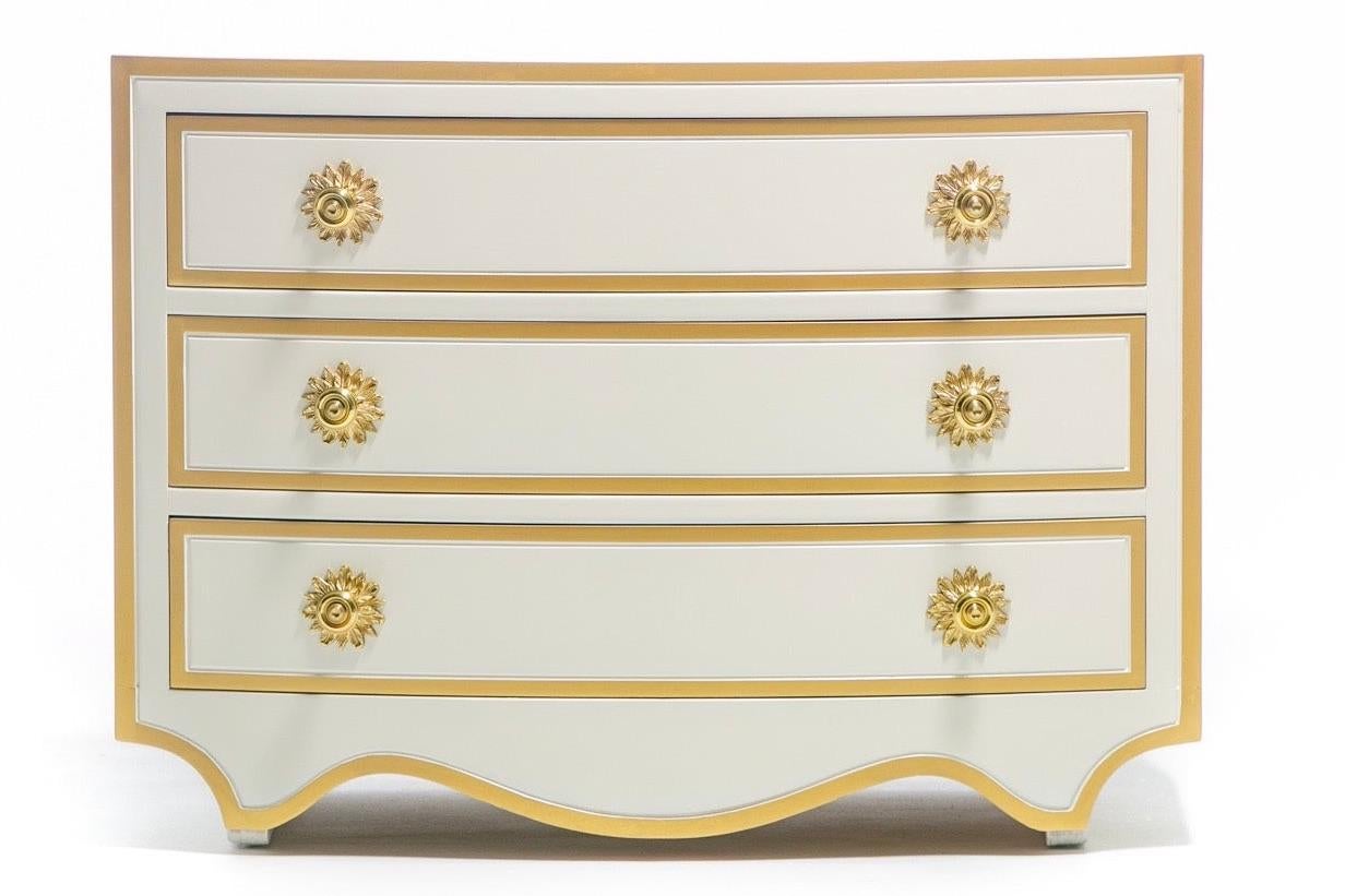 Hollywood Regency Pair of Dorothy Draper Viennese Collection Chests Lacquered in Ivory, circa 1963