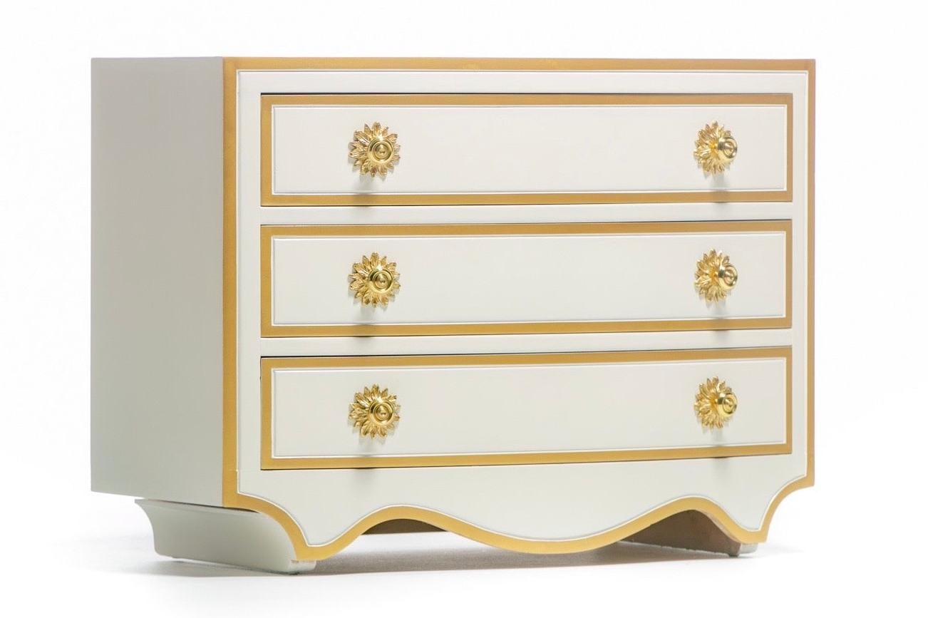 American Pair of Dorothy Draper Viennese Collection Chests Lacquered in Ivory, circa 1963