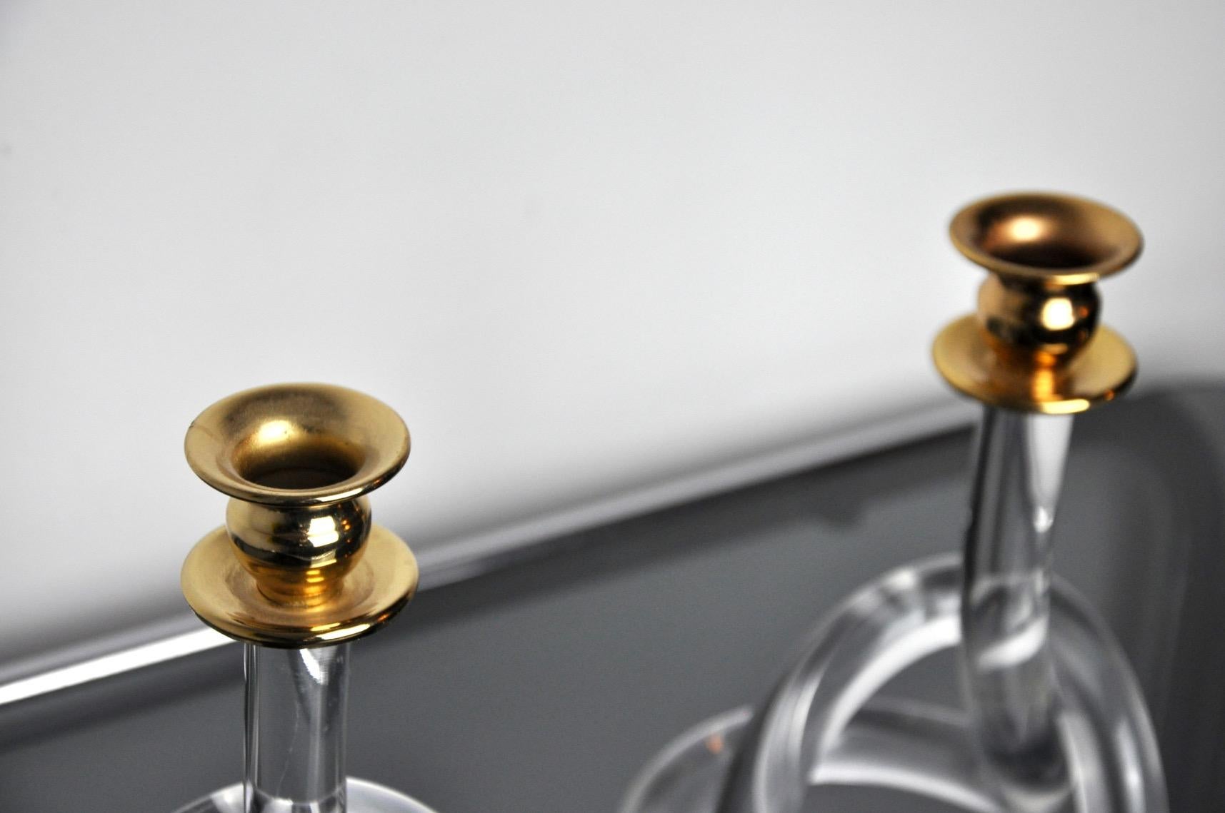 Late 20th Century Pair of Dorothy Thorpe Lucite Candlesticks 1970 For Sale