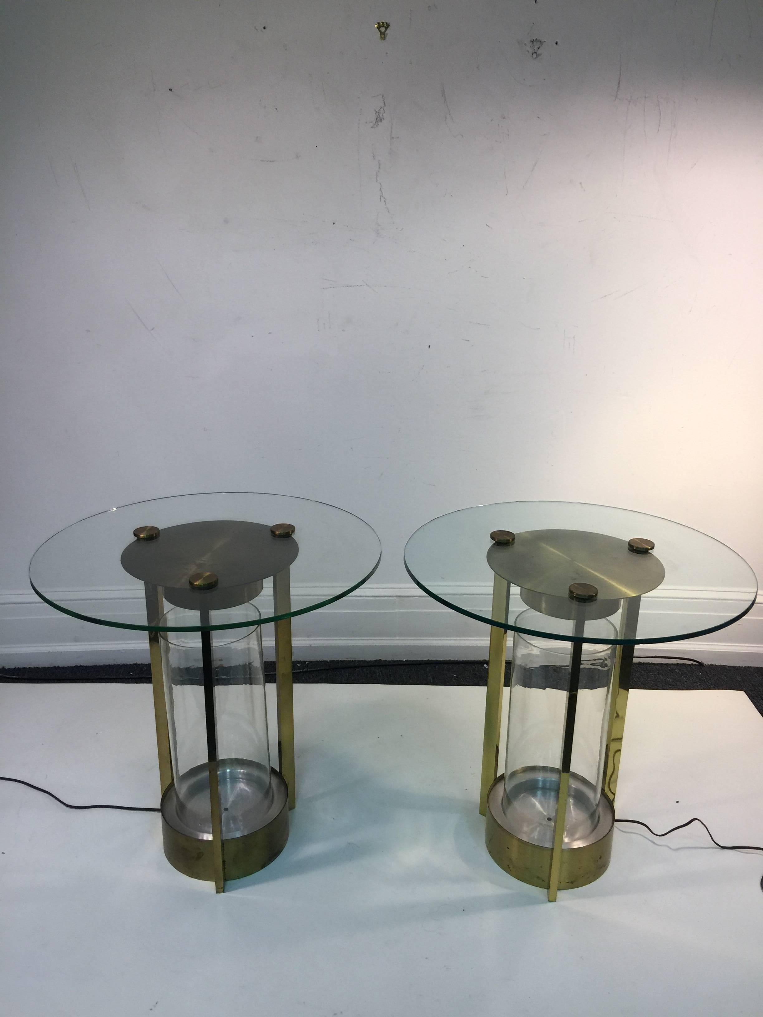 Pair of Dorothy Thorpe Modernist Art Deco Illumunated Brass Tables For Sale 6