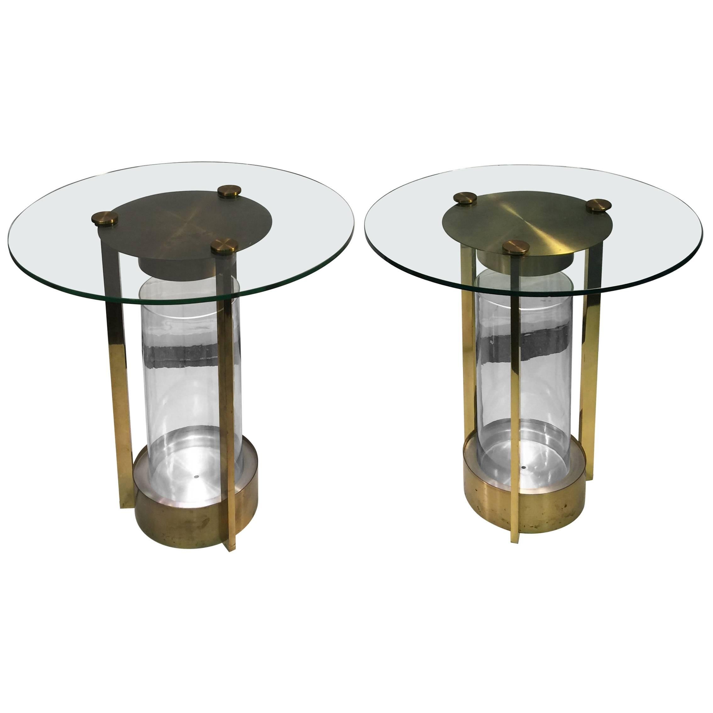 Pair of Dorothy Thorpe Modernist Art Deco Illumunated Brass Tables For Sale