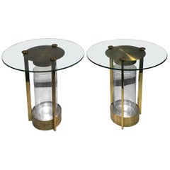 Vintage Pair of Dorothy Thorpe Modernist Art Deco Illumunated Brass Tables