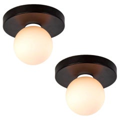 Pair of Globe Flush Mounts by Research.Lighting, Black Made to Order