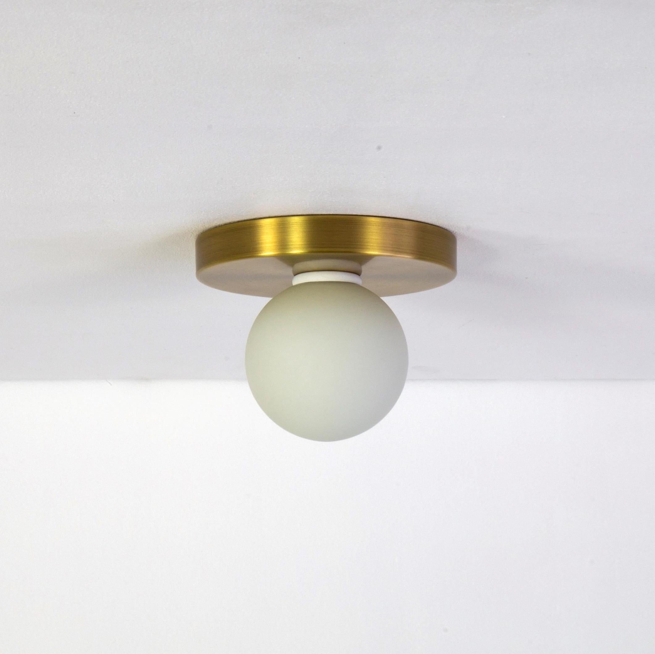 Plated Pair of Globe Flush Mounts by Research.Lighting, Brushed Brass, Made to Order For Sale