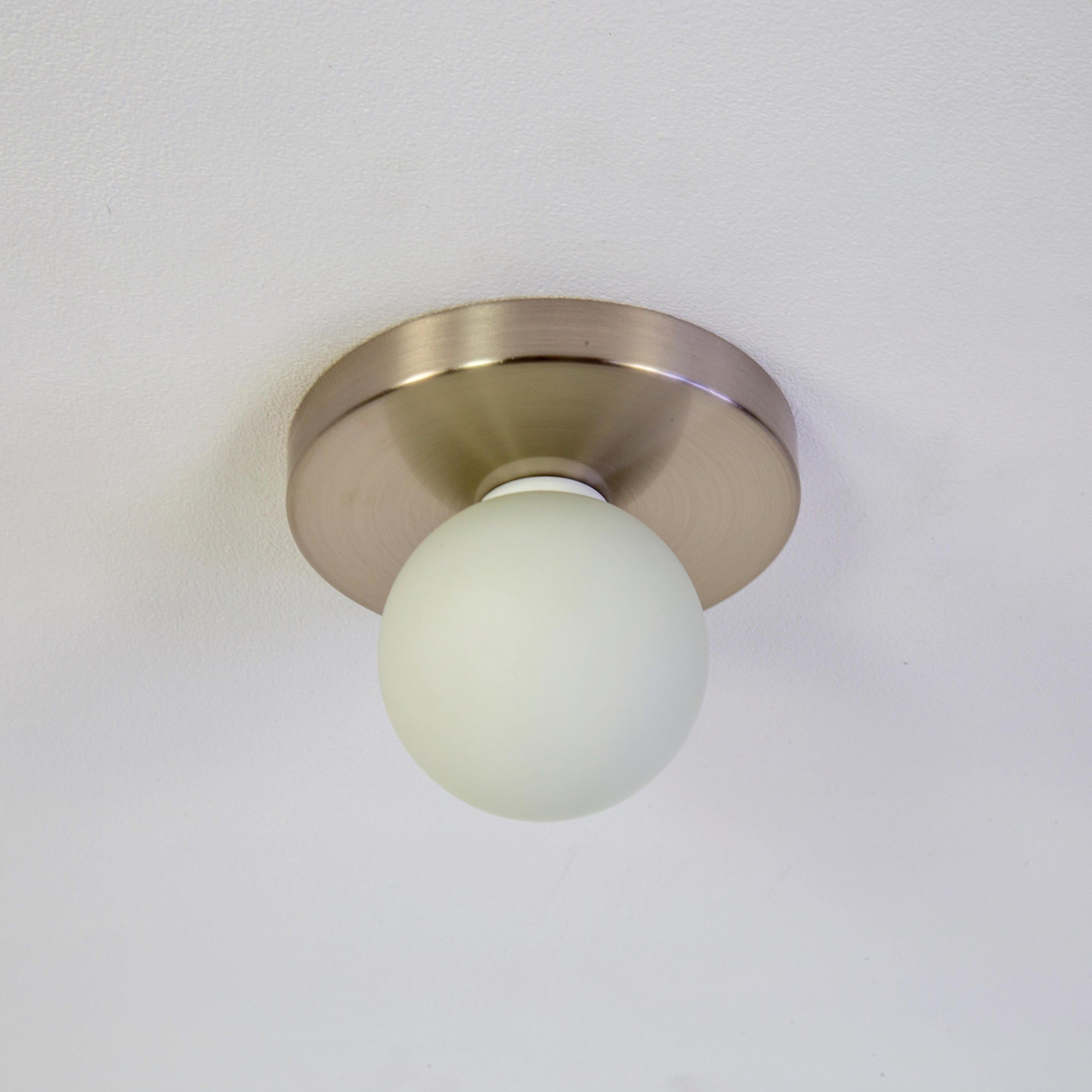 Plated Pair of Globe Flush Mounts by Research.Lighting, Brushed Nickel, Made to Order For Sale