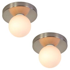 Pair of Globe Flush Mounts by Research.Lighting, Brushed Nickel, Made to Order