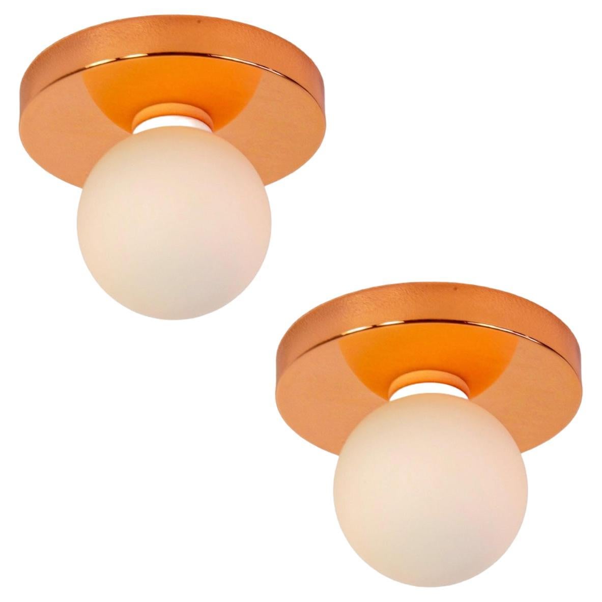 Pair of Globe Flush Mounts by Research.Lighting, Copper, Made to Order For Sale