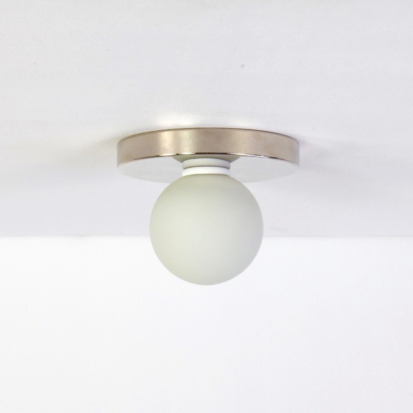 Contemporary Pair of Globe Flush Mounts by Research.Lighting, Polished Nickel, Made to Order For Sale