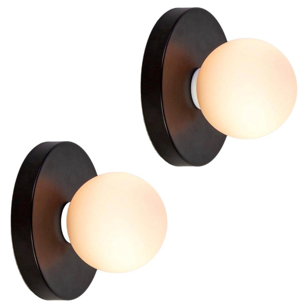 Pair of Globe Sconces by Research.Lighting, Black, Made to Order For Sale