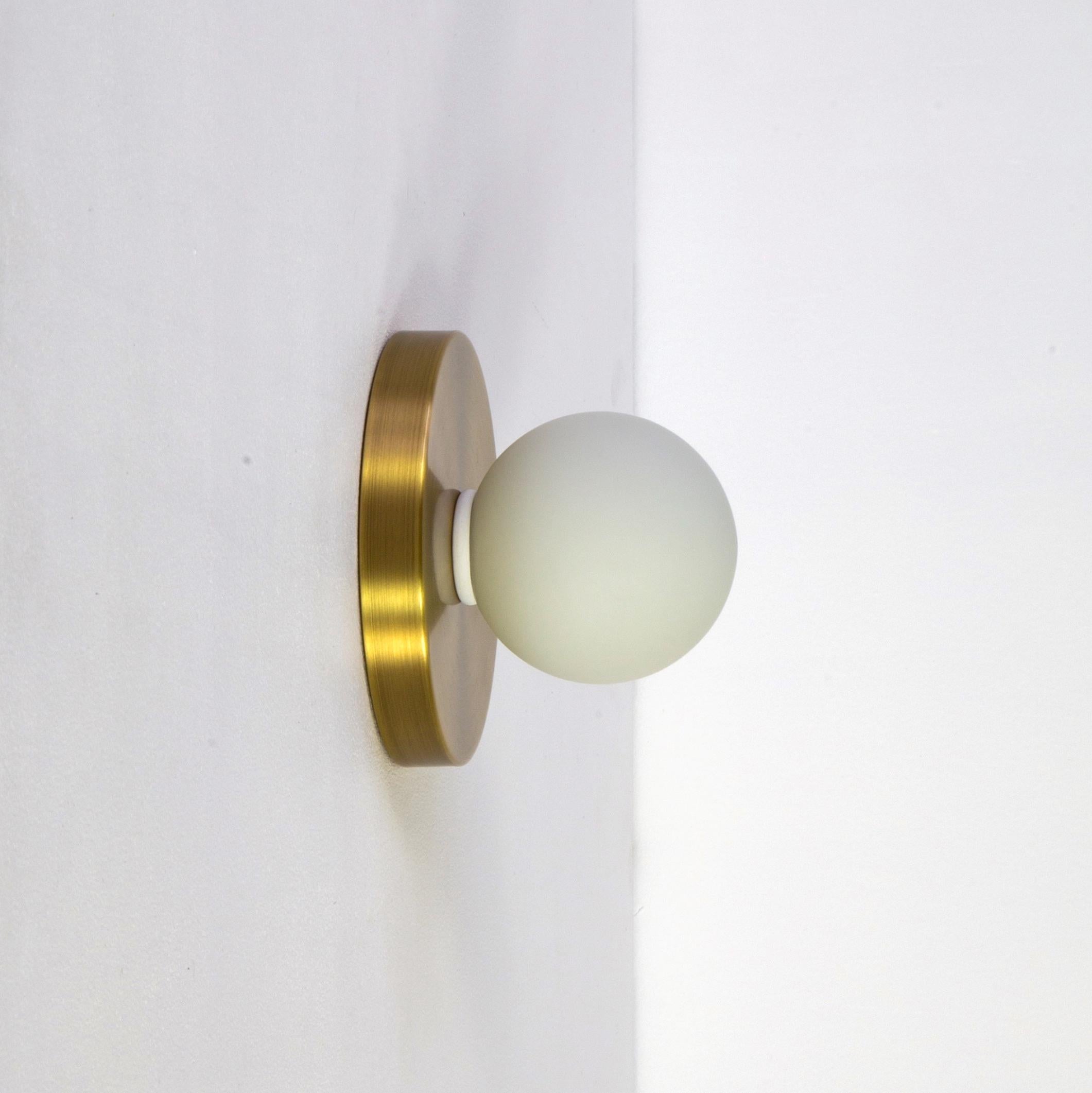 Plated Pair of Globe Sconces by Research.Lighting, Brushed Brass, Made to Order For Sale