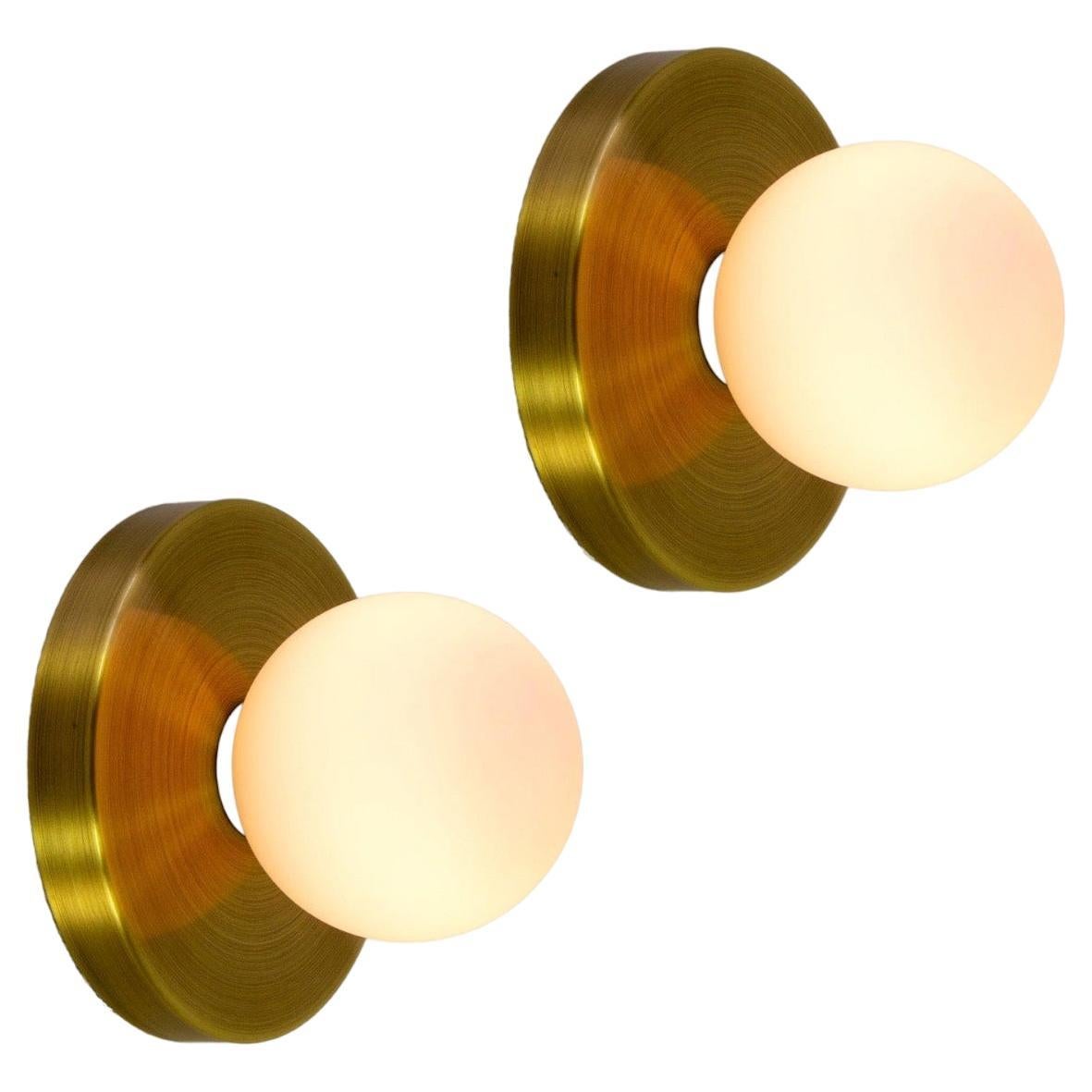 Pair of Globe Sconces by Research.Lighting, Brushed Brass, Made to Order