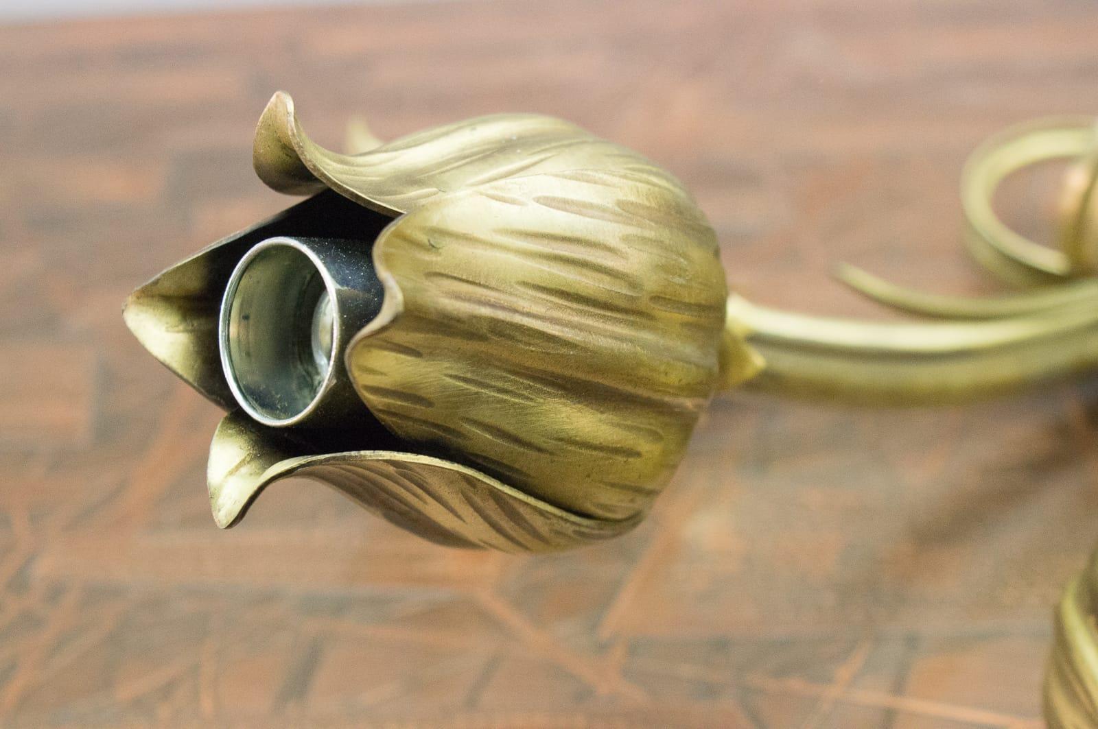 Paar Doppel-Wandleuchten aus massiver Bronze mit 3 Lichtern, Deutschland, 1970er Jahre im Angebot 4