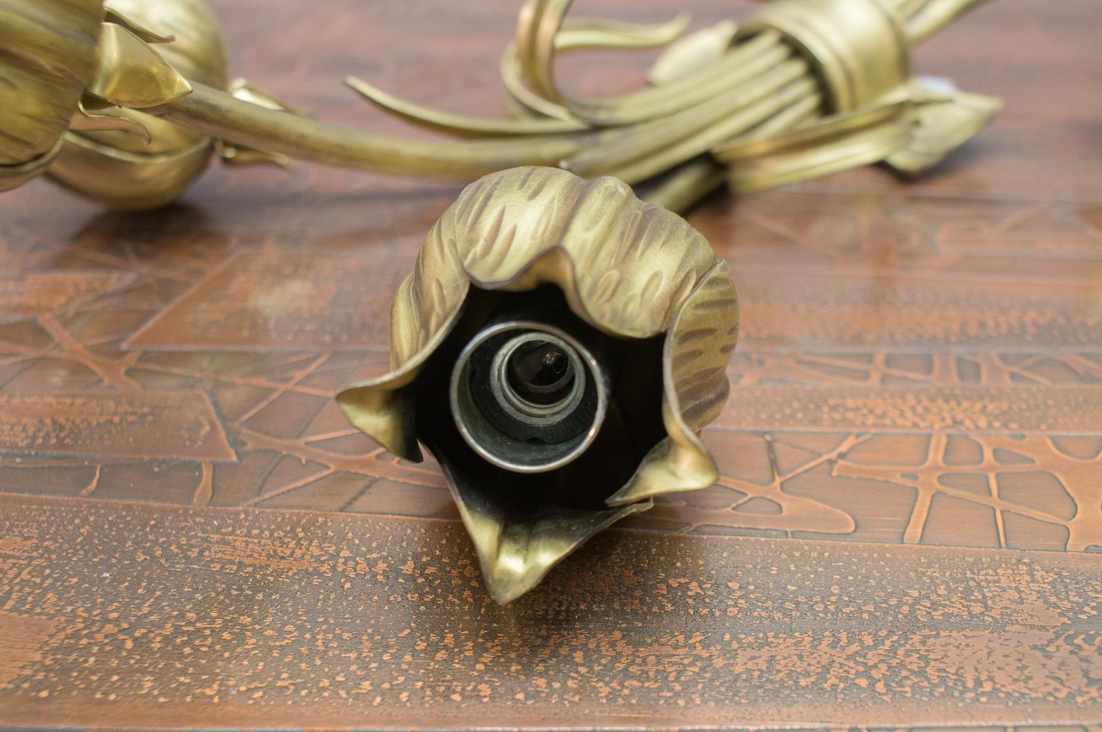 Paar Doppel-Wandleuchten aus massiver Bronze mit 3 Lichtern, Deutschland, 1970er Jahre im Angebot 9