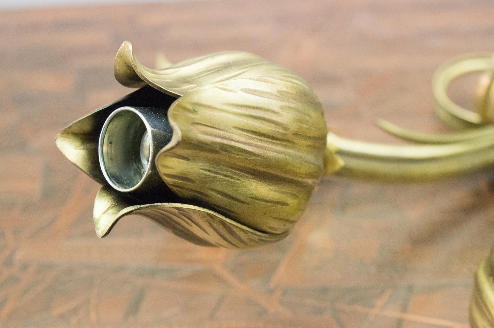 Paar Doppel-Wandleuchten aus massiver Bronze mit 3 Lichtern, Deutschland, 1970er Jahre im Angebot 10