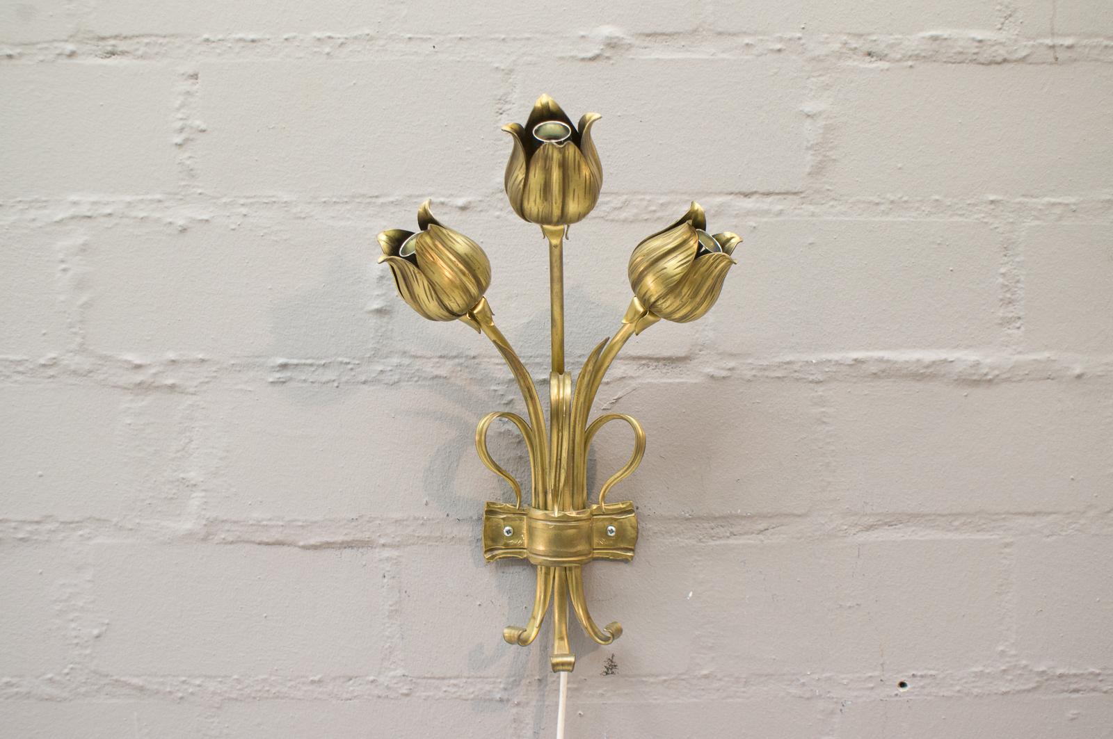 Pair of Double 3-Light Solid Bronze Wall Lights, Germany, 1970s For Sale 1
