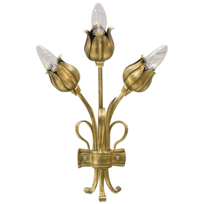 Pair of Double 3-Light Solid Bronze Wall Lights, Germany, 1970s
