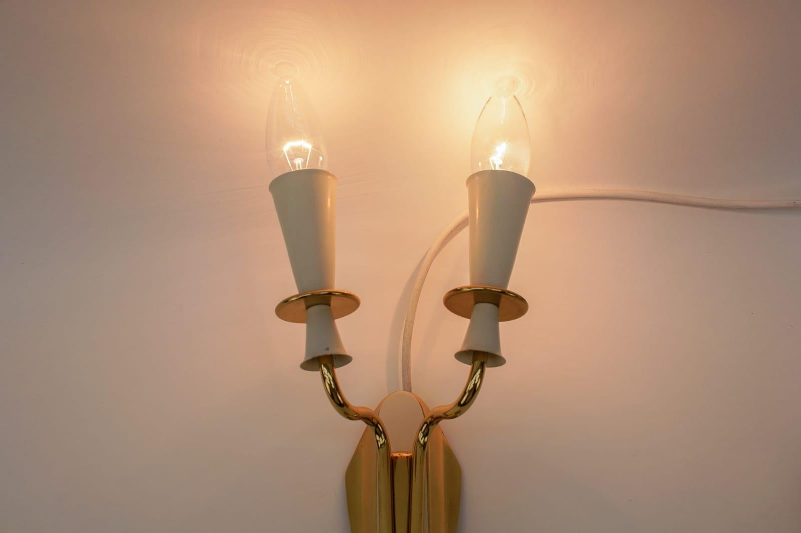 Pair of Double Arm Brass Wall Lamps from the 1950s For Sale 4