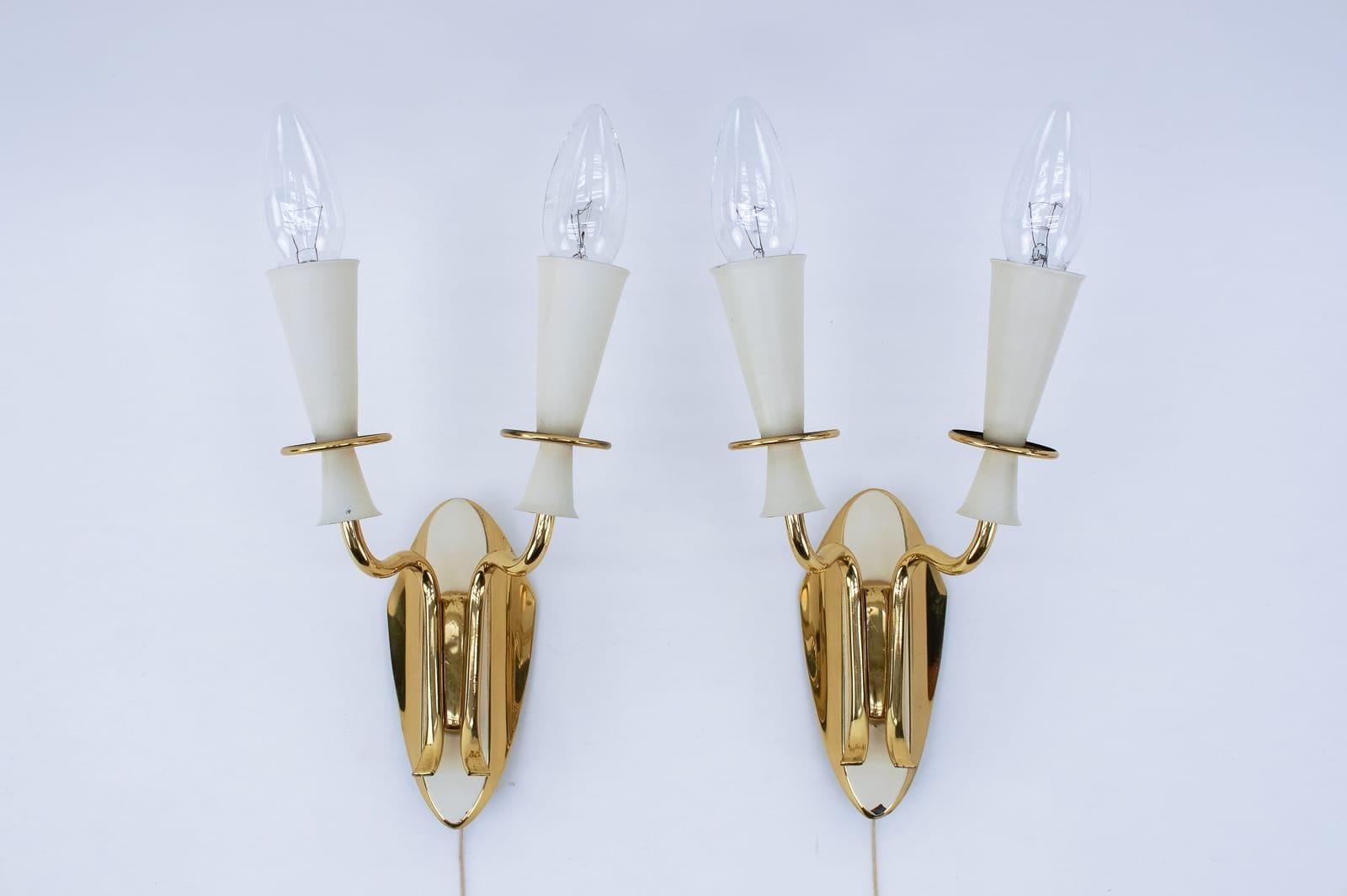 Pair of Double Arm Brass Wall Lamps from the 1950s For Sale 5