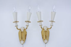 Pair of Double Arm Brass Wall Lamps from the 1950s